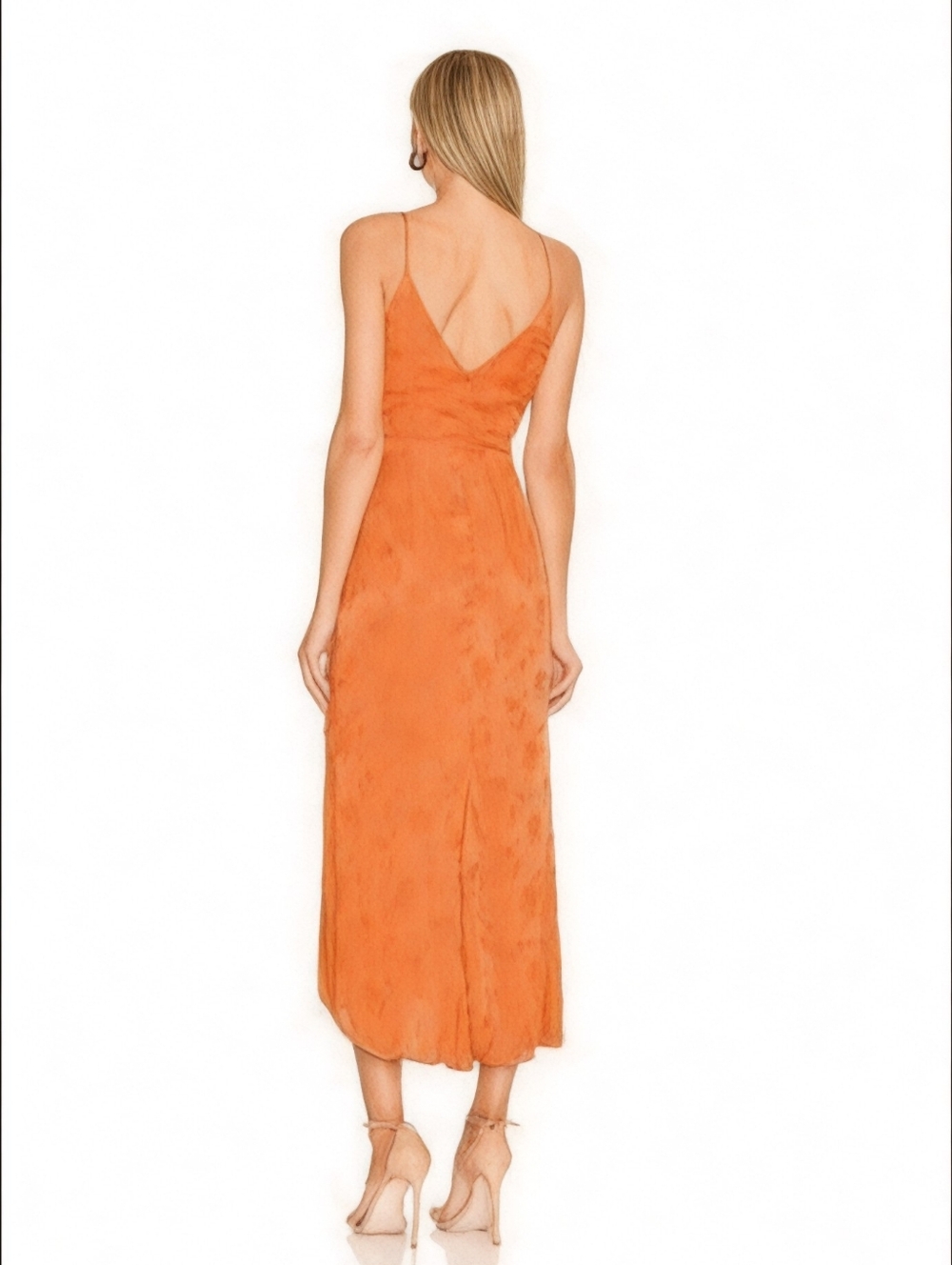 NWT Sau Lee Francesca Orange Satin Jacquard Slip Midi Dress with Side Slit - 8 - Picture 4 of 14